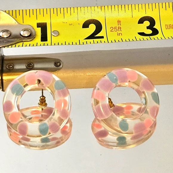 Confetti Lucite Earrings In Pastels Purple, Blue, And Pink - Picture 5 of 5